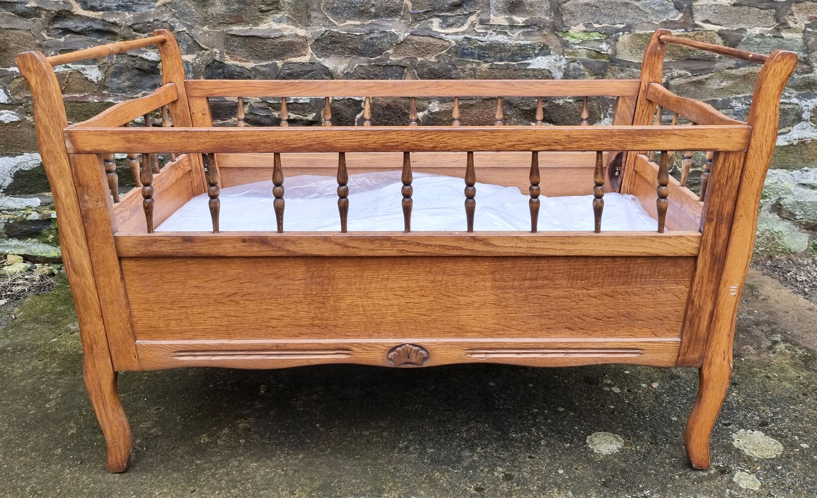 Wooden cot, vintage, 50s