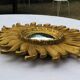 Old mirror sun domed golden wood "witch's eye"