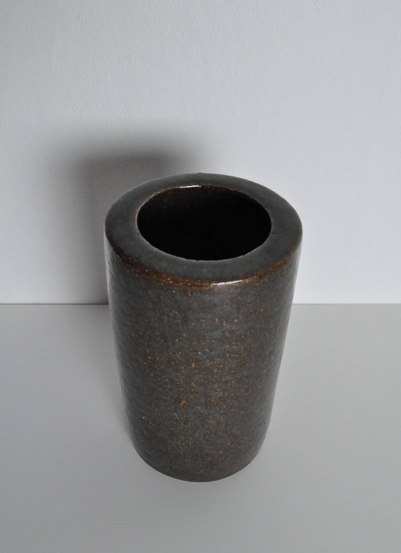 Vase en céramique aux tons terreux marron et vert par Palshus, Danemark, années 1960