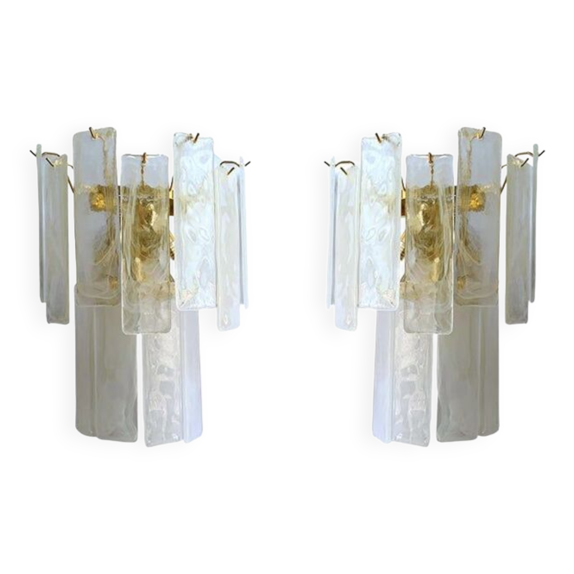 Set of Two Contemporary Venied-White "Alabastro" Listelli Murano Wall Sconces
