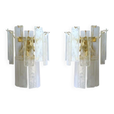 Set of Two Contemporary Venied-White "Alabastro" Listelli Murano Wall Sconces