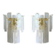 Set of Two Contemporary Venied-White "Alabastro" Listelli Murano Wall Sconces
