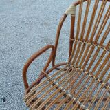 Set bench table and two armchairs in rattan 1950 vintage