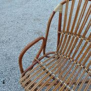 Set bench table and two armchairs in rattan 1950 vintage