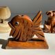 Trio of vintage wood and onyx candle holders