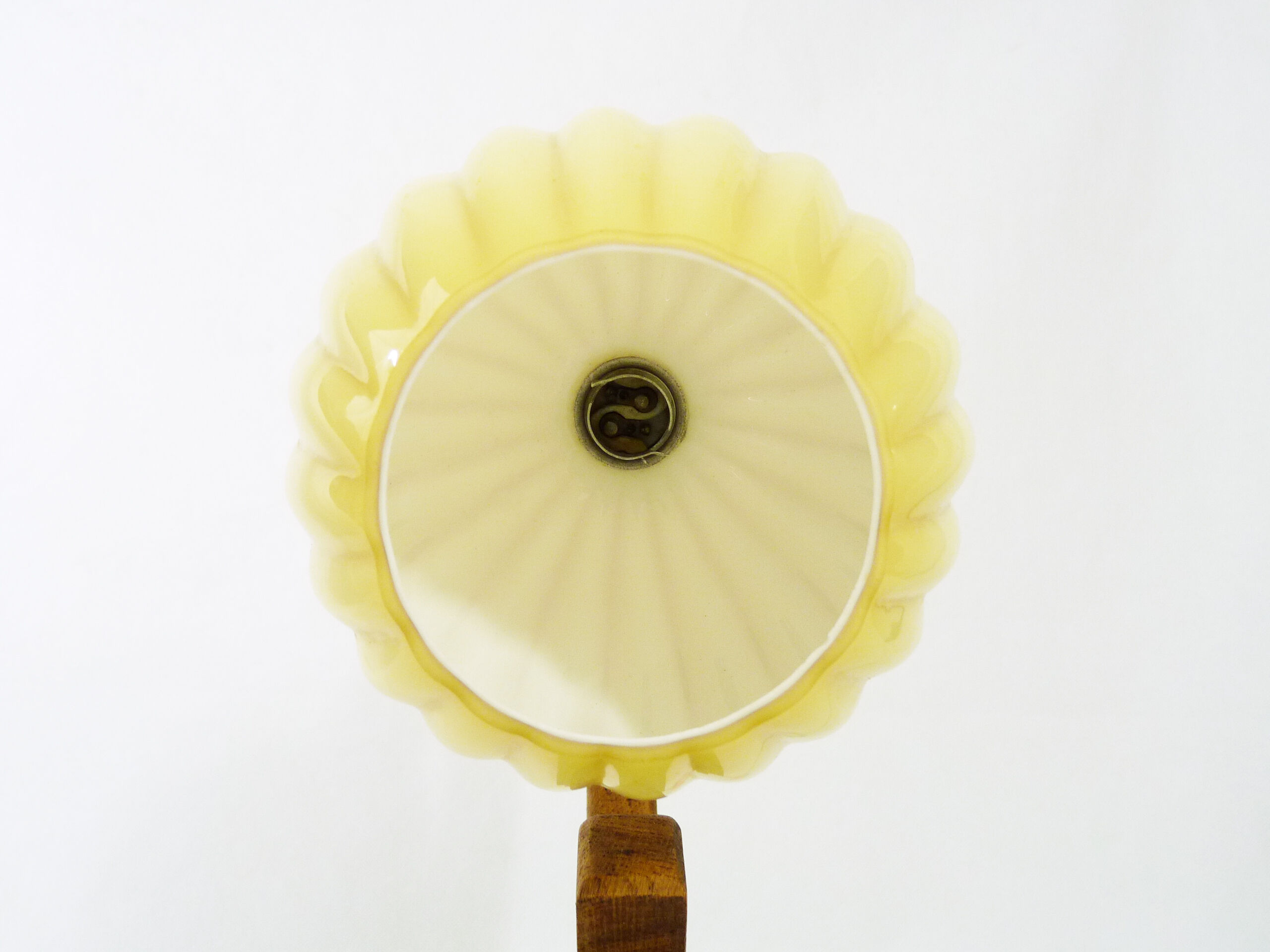 Art deco modernist wooden table lamp globe in yellow glass