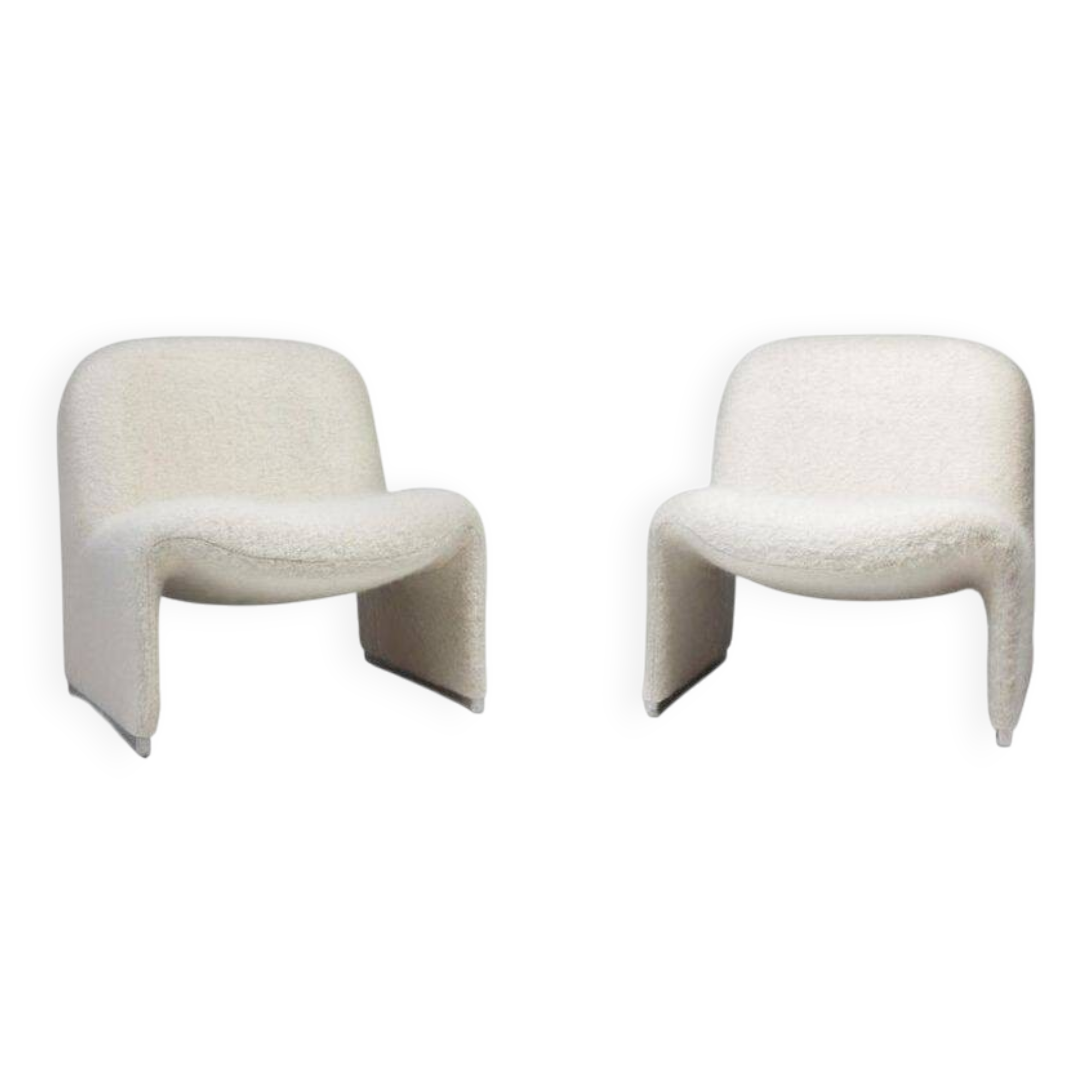 Pair of vintage Alky armchairs in steel and boucle wool by Giancarlo P.