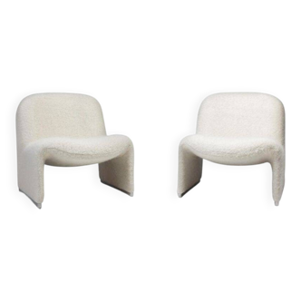 Pair of vintage Alky armchairs in steel and boucle wool by Giancarlo P.