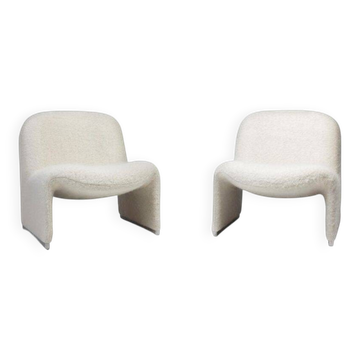 Pair of vintage Alky armchairs in steel and boucle wool by Giancarlo P.
