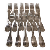 11 silver plated dessert forks, Francia goldsmith, single-flat, 18.9cm