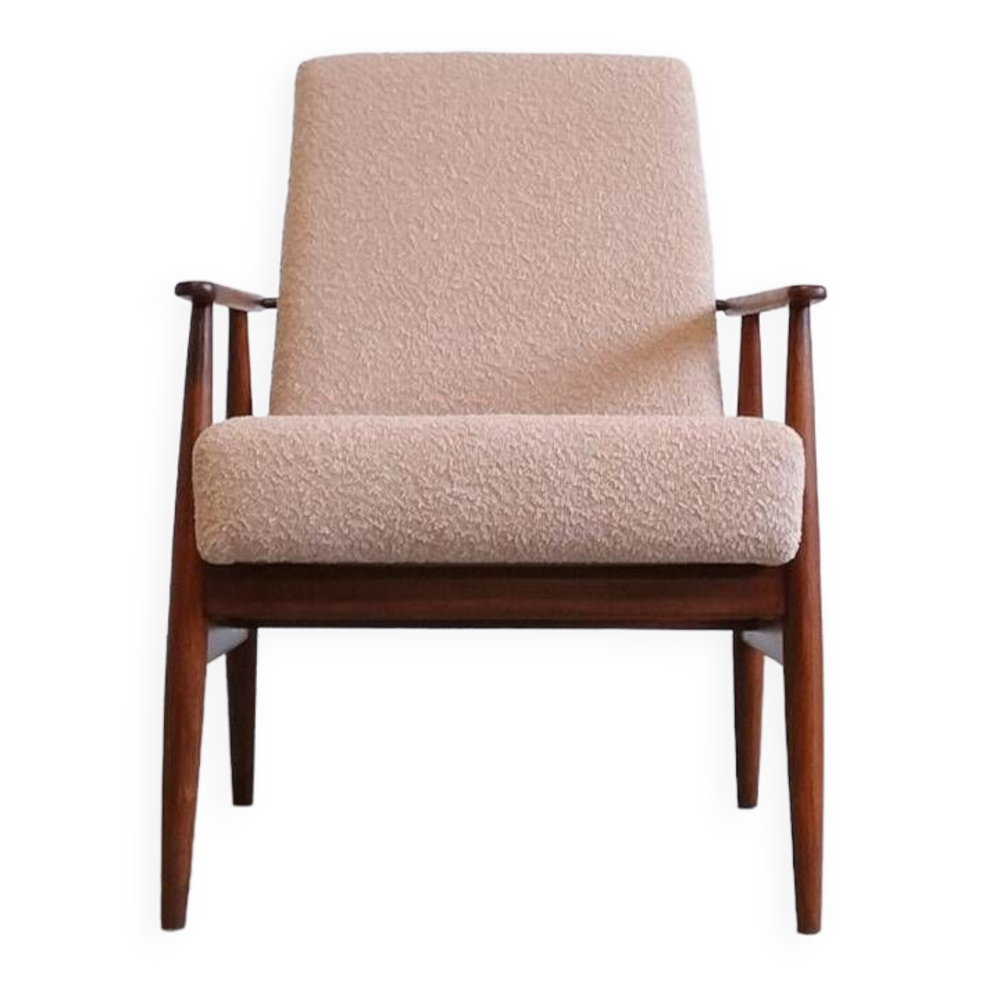 1960 Henryk Lis Mid Century Armchair in Beige Boucle