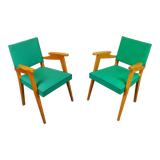 Pair of wood and vinyl armchairs