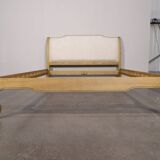 Shabby chic double bed in oak and linen 160 x 200