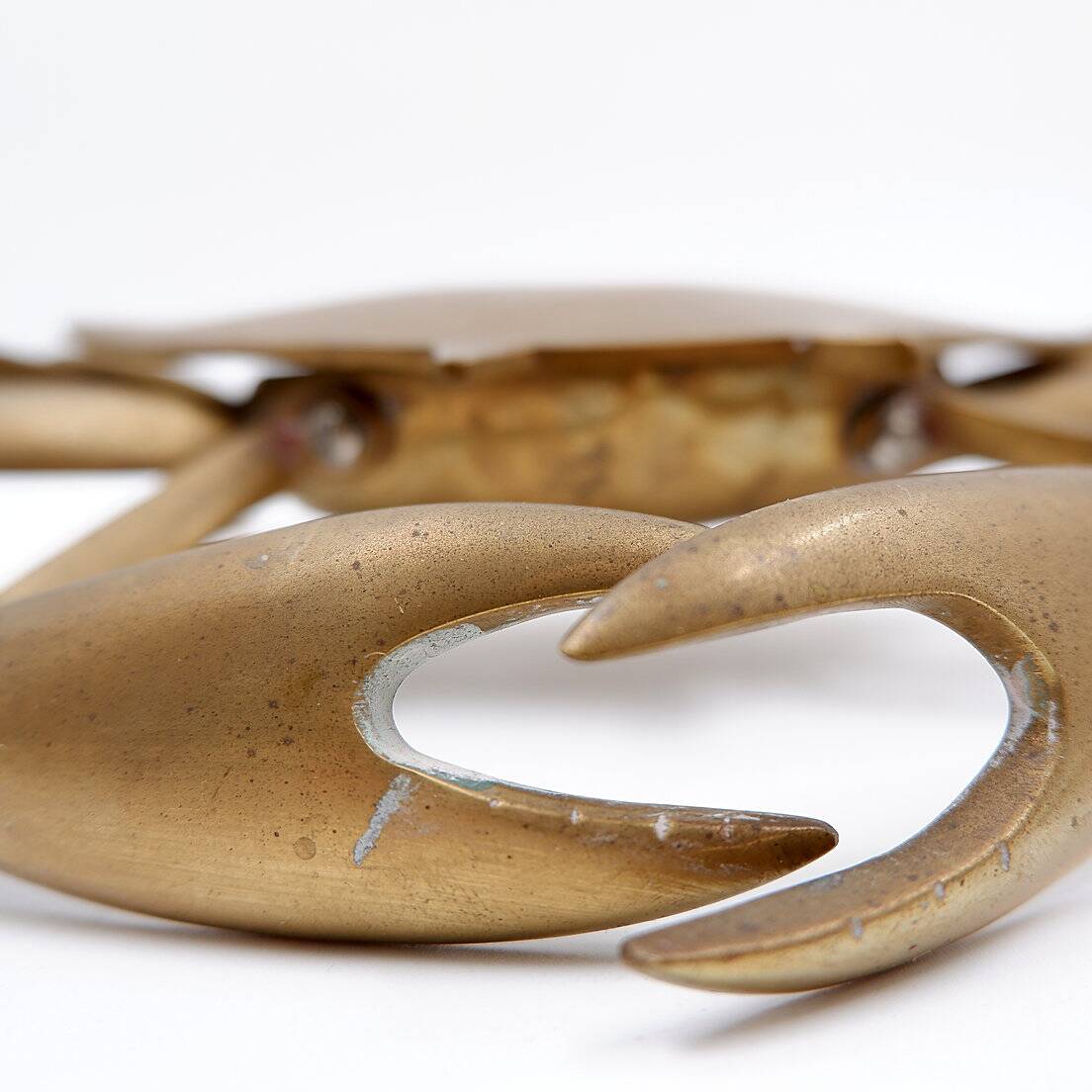 Brass trinket box in the shape of a blue crab, 1960s