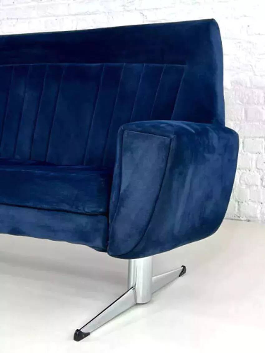 Scandinavian style sofa from the 50s - 60s in blue fabric and base
