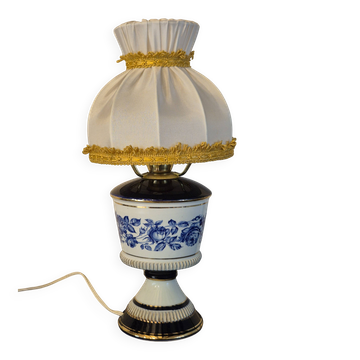 Italian Porcelain Table Lamp - Hand-painted,  blue and white floral