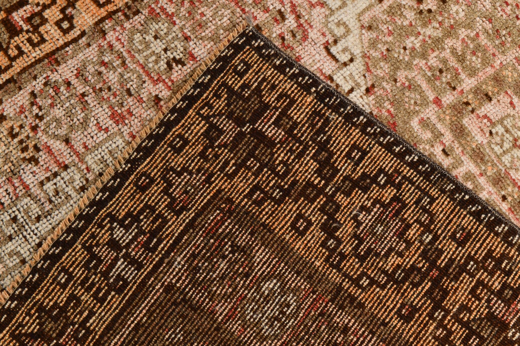 4x8 Brown Cream Geometric Vintage Rug, 112x241Cm