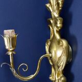 Pair of walled carved wood wall lamps