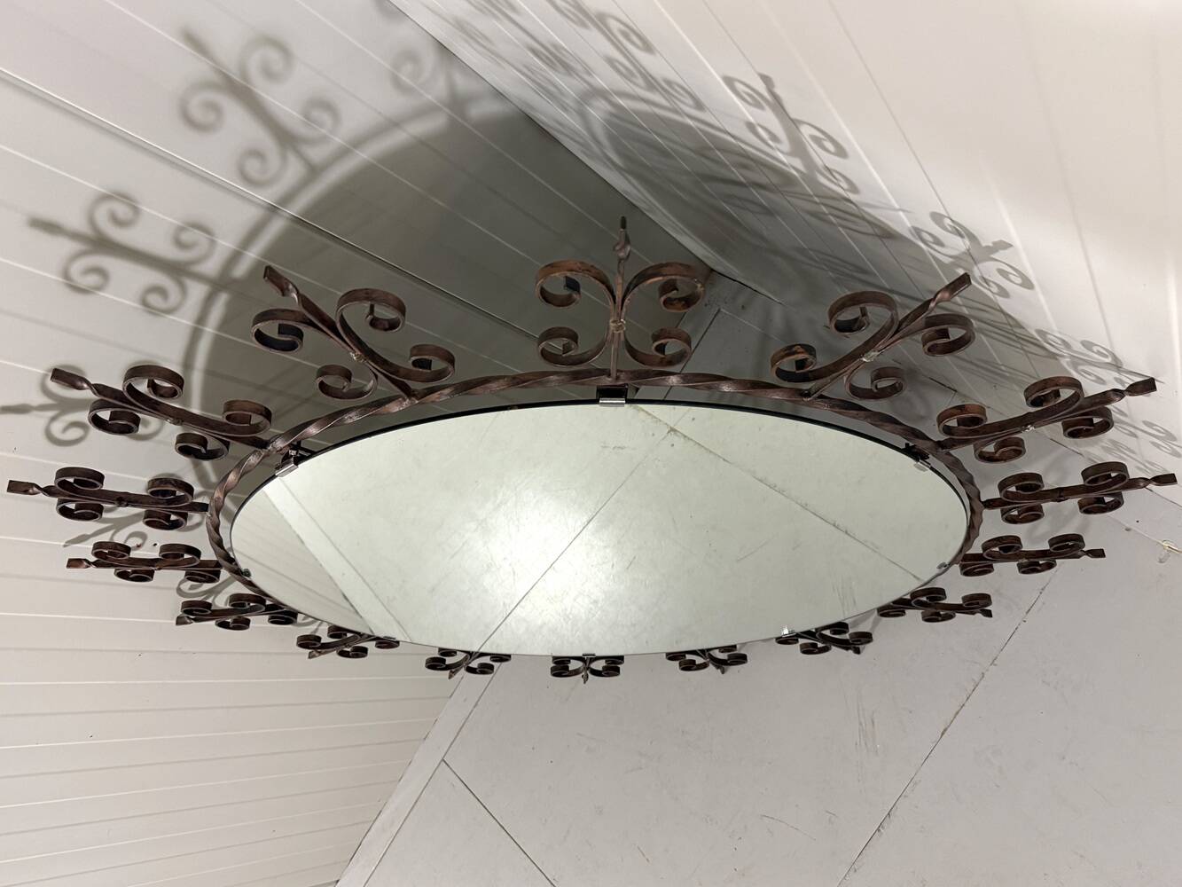 Huge round wrought iron wall mirror 1960’s