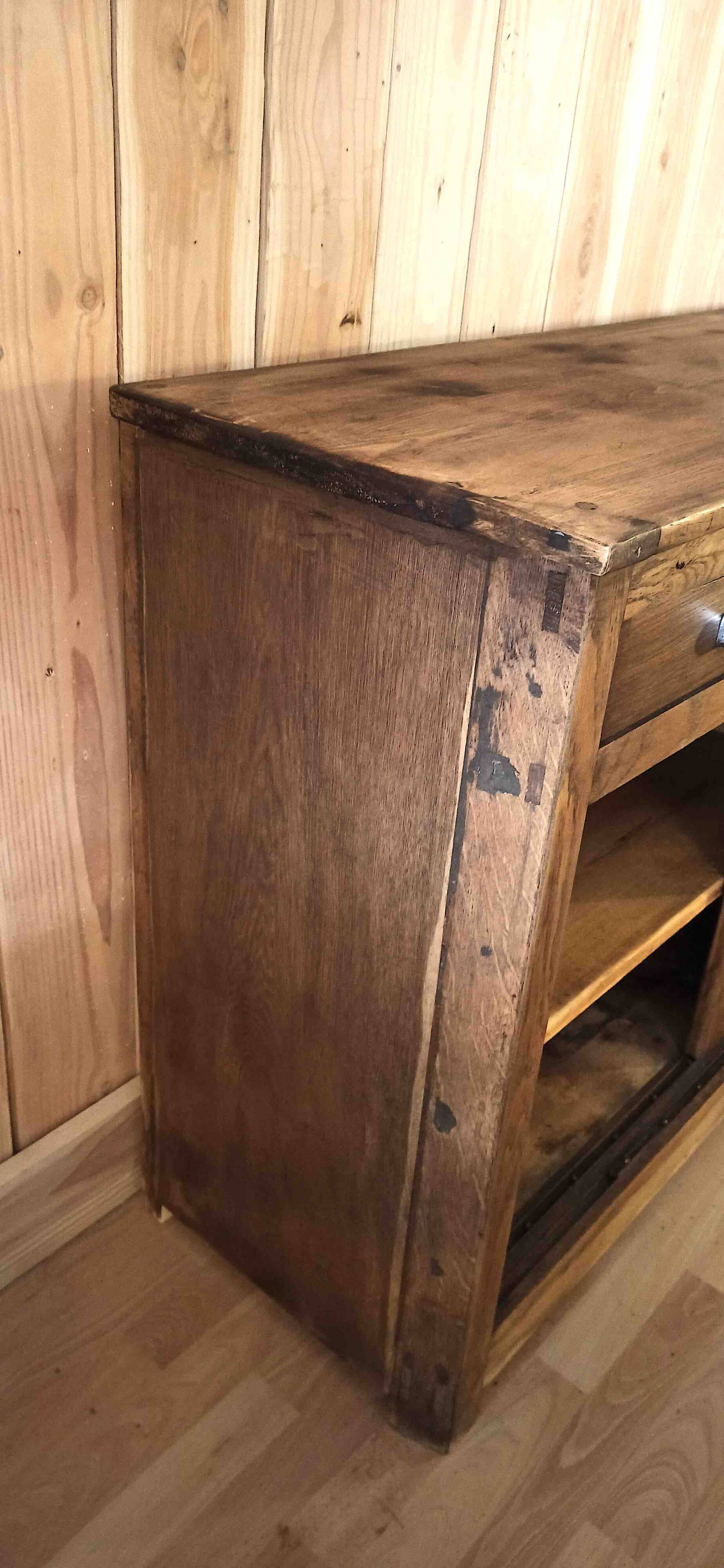 Old pharmacy cabinet from the 1950s width 263 cm