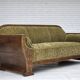 1950s, Danish 3-seater sofa, green furniture velour, oak wood.