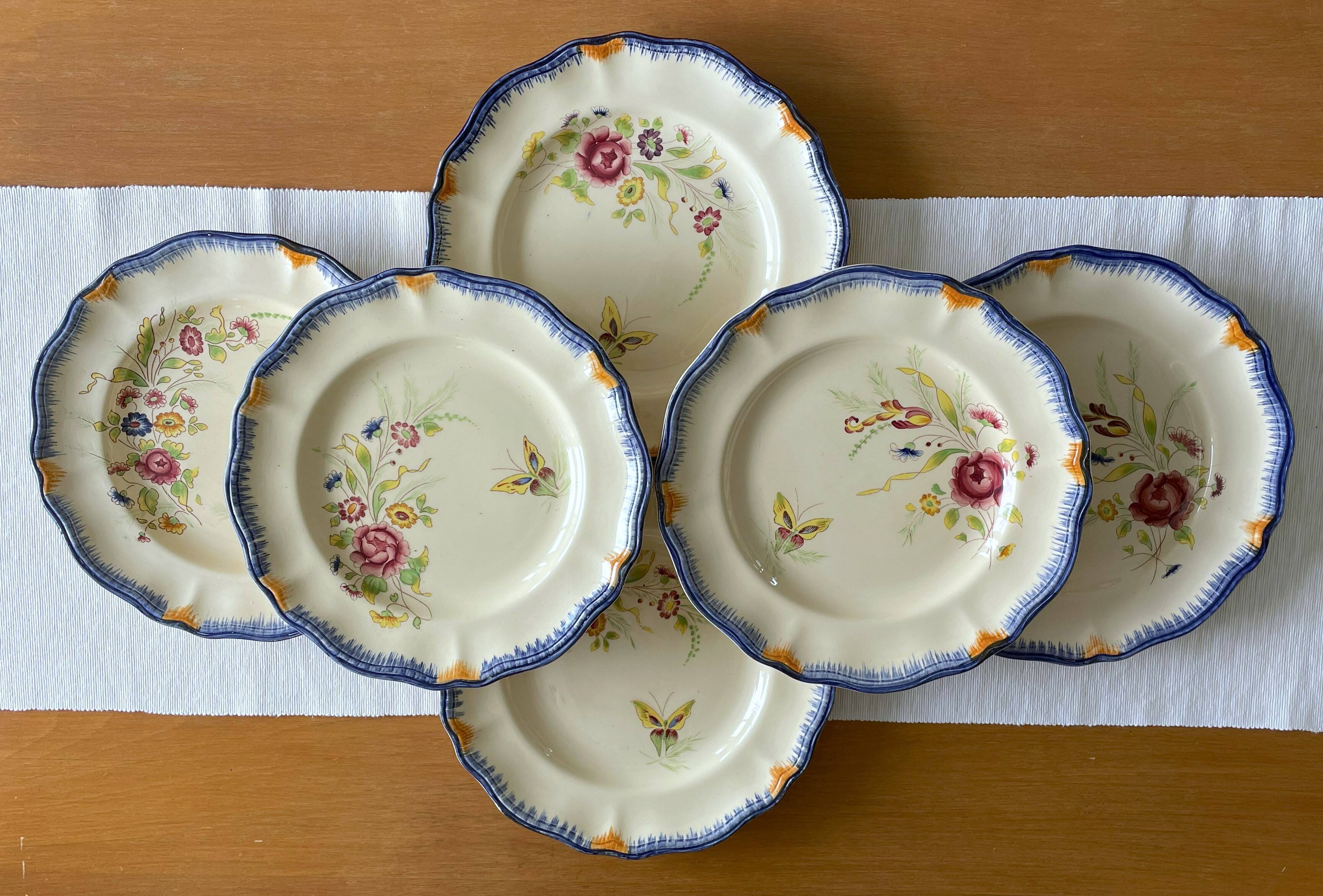 6 large old flat plates in LONGCHAMP earthenware