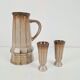 Cubist Studio Pottery Pitcher and Cups, 1950s, Set of 3