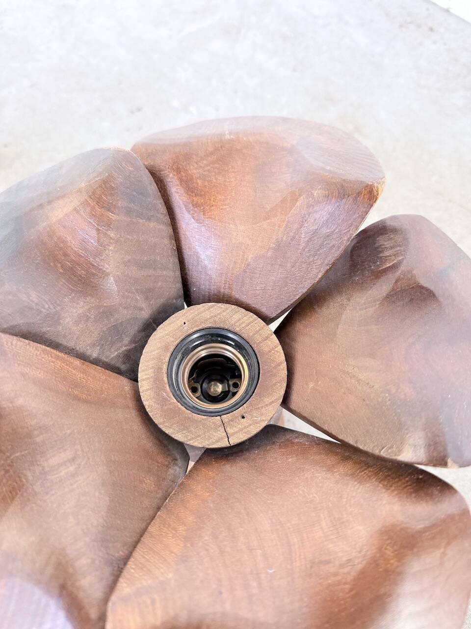 Pair of wooden flower wall lights from the 1970s.