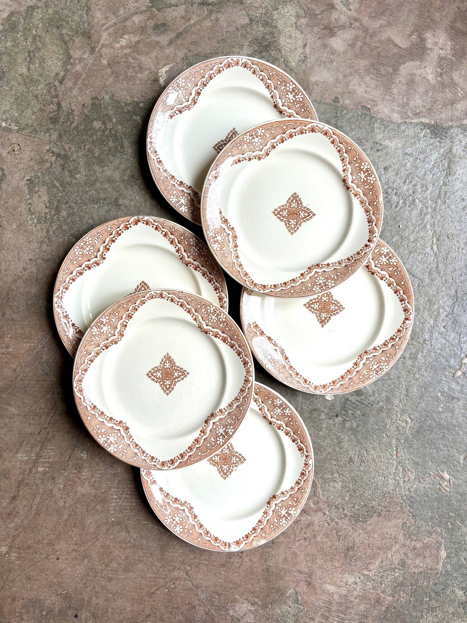 6 Longwy iron earth dessert plates, “Andalusian” service