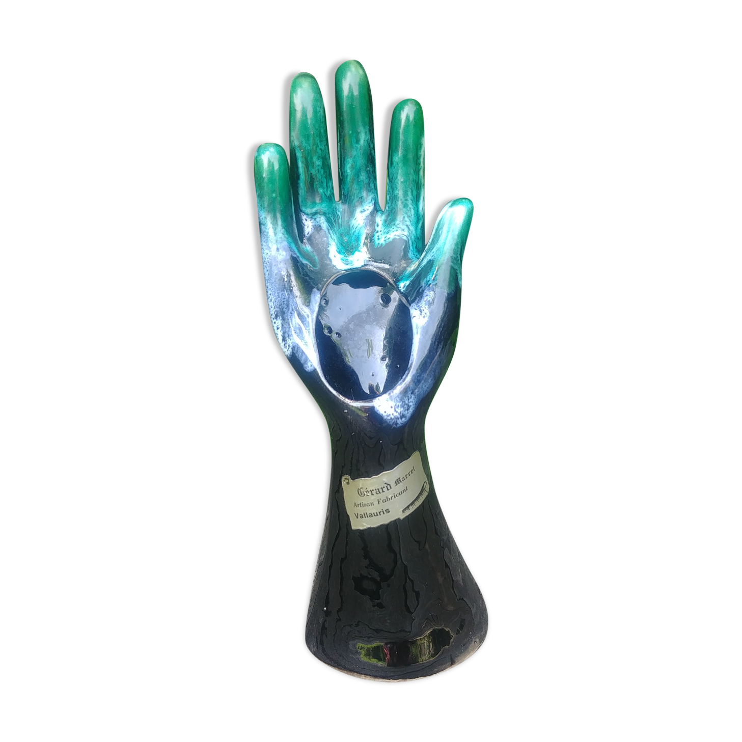 Vase in glazed ceramic green black Vallauris signed Gérard Marrel