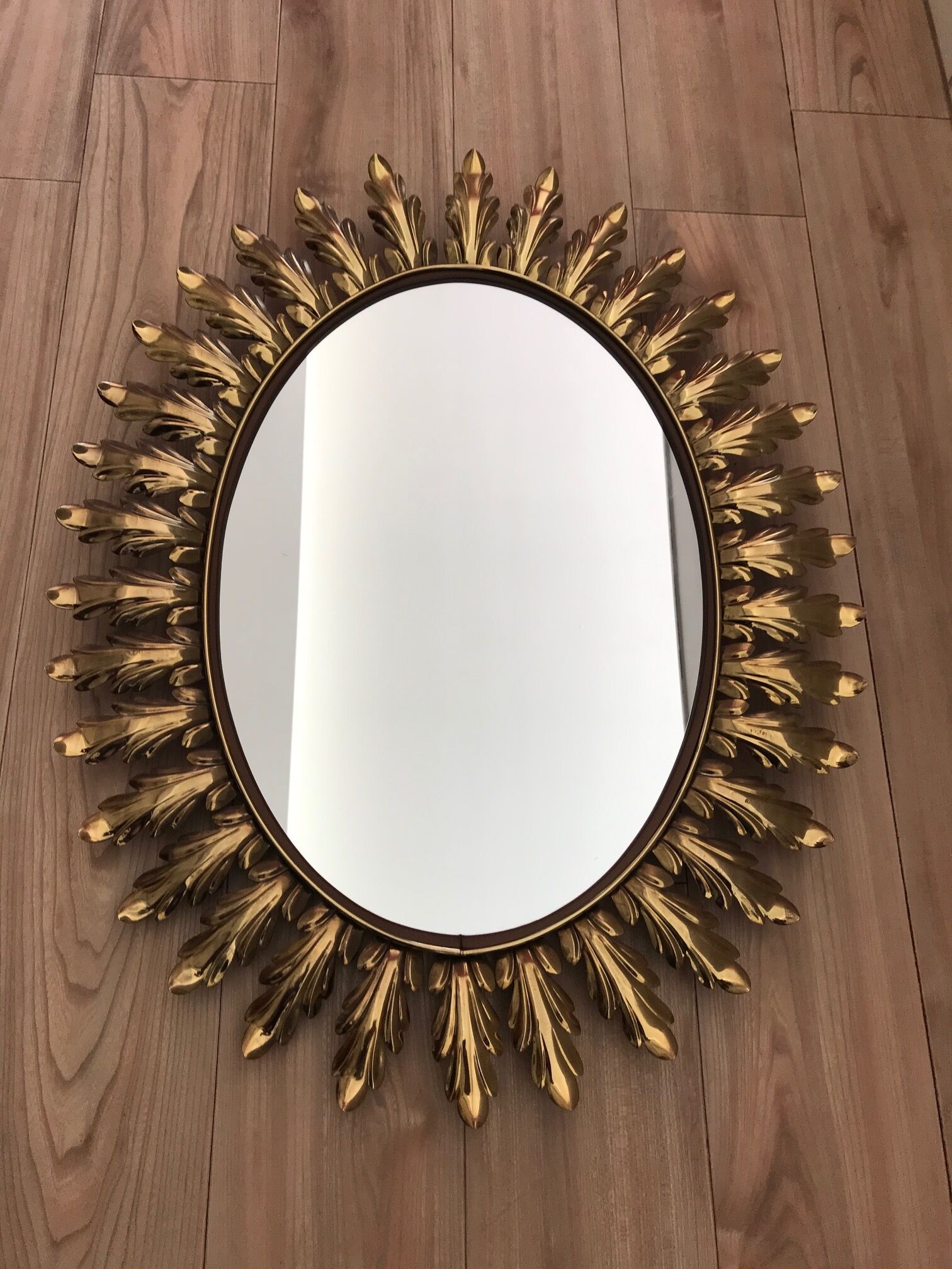 Deknudt 1950 large golden oval mirror  - 70x56cm