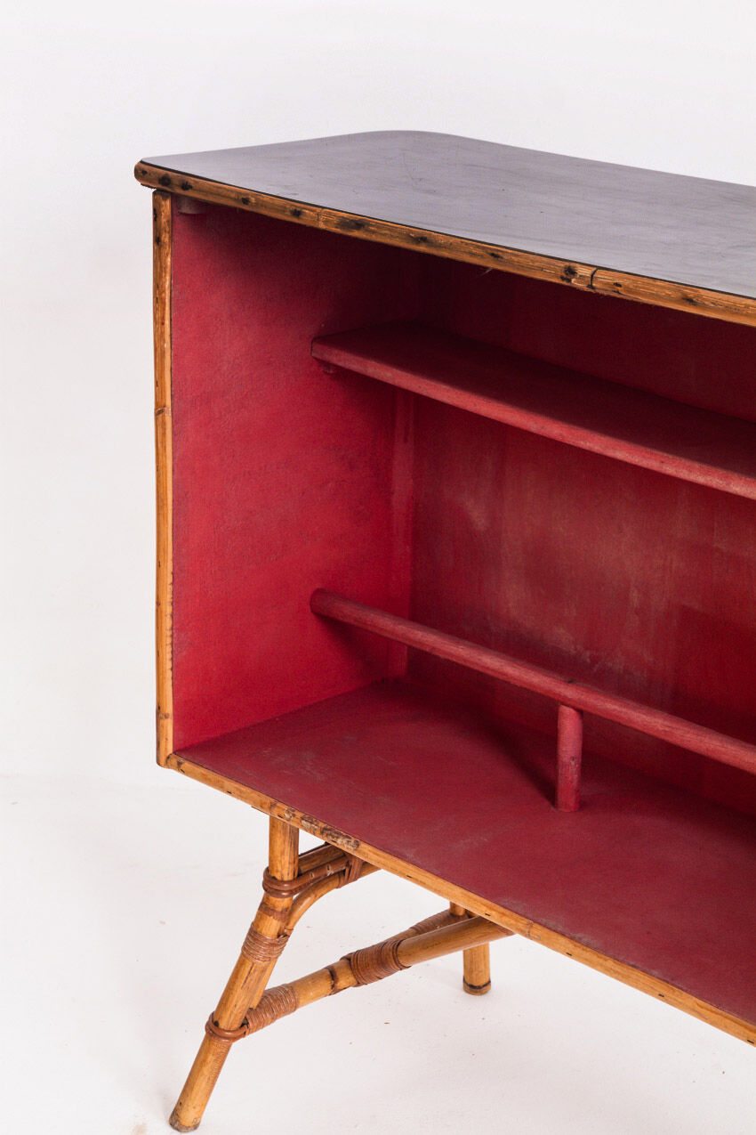 Vintage bar counter in canning and rattan. France, 50s.