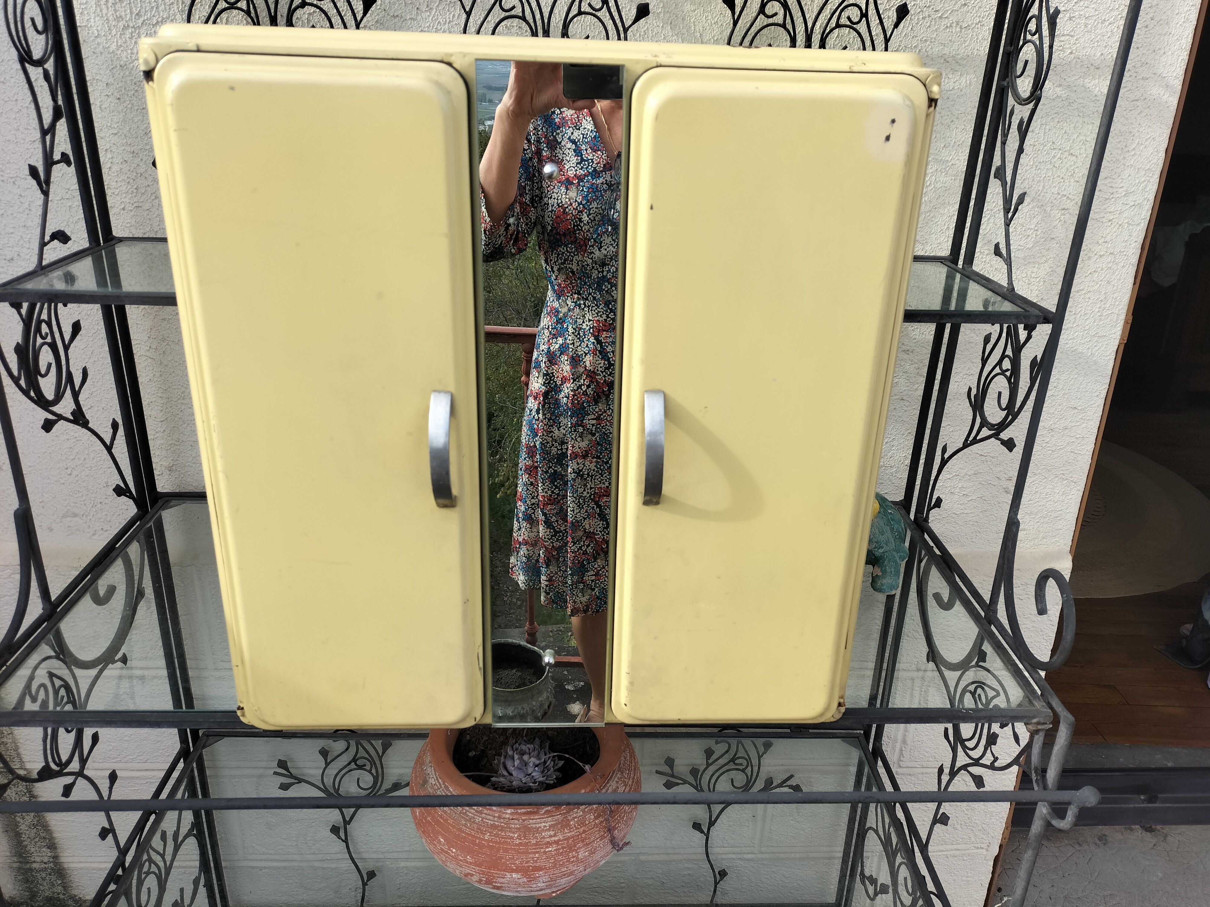 Antique iron pharmacy cabinet