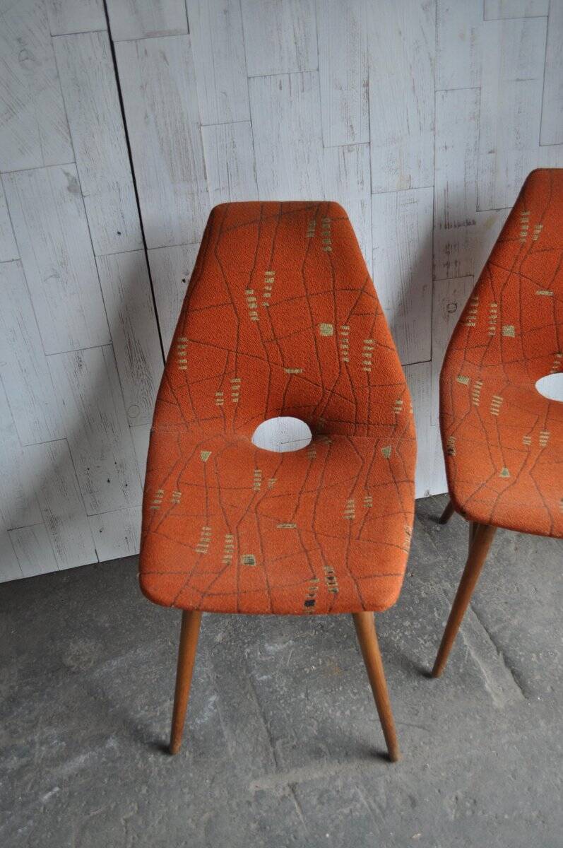 Pair of multicoloured fabric and wood Erika chairs — Judit Burián for SZKIV, 1959
