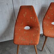 Pair of multicoloured fabric and wood Erika chairs — Judit Burián for SZKIV, 1959