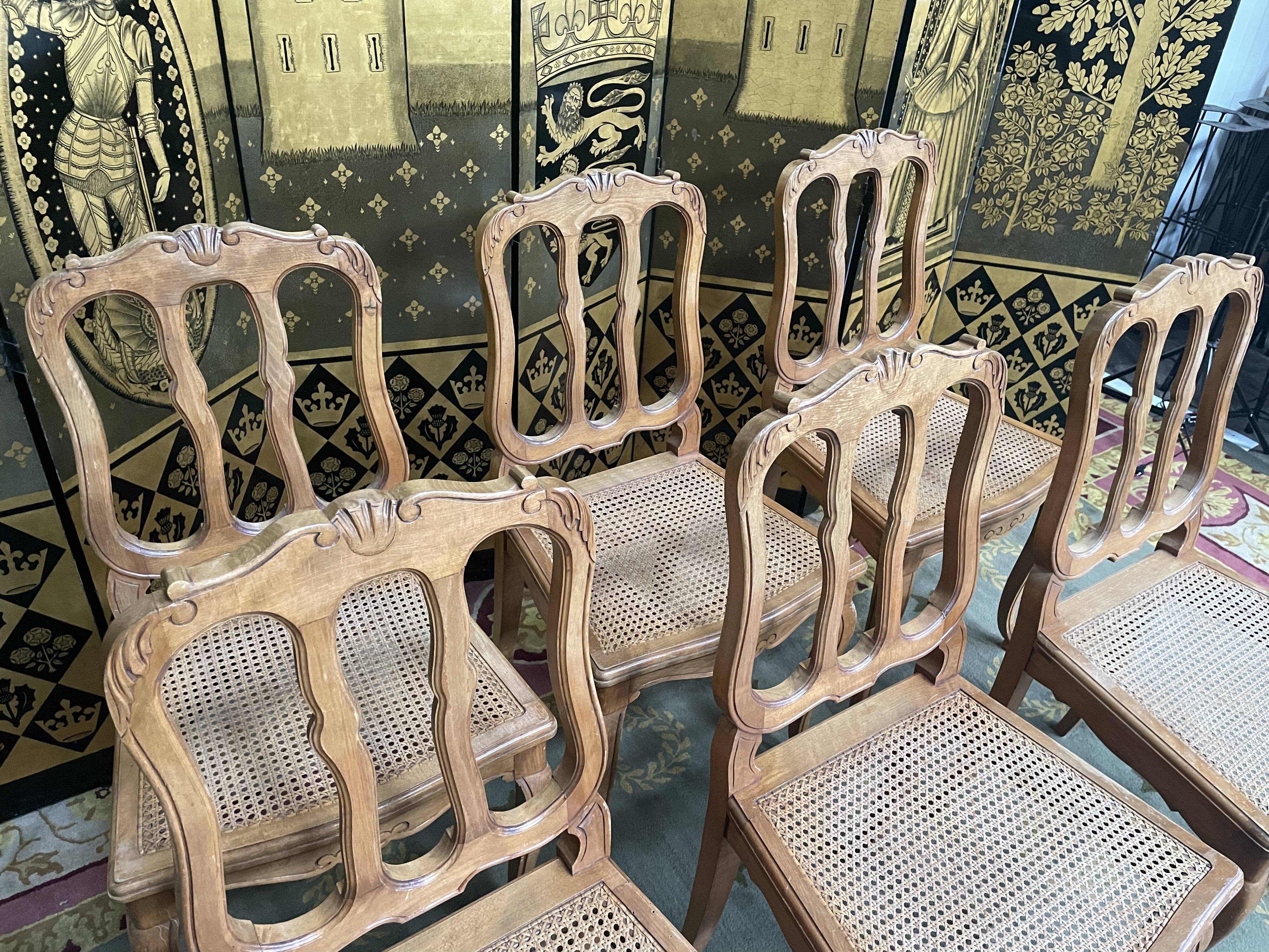 Suite of 6 Louis XV style chairs in cannage