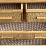 Rattan and woven wicker chest of drawers and mirror, 1970