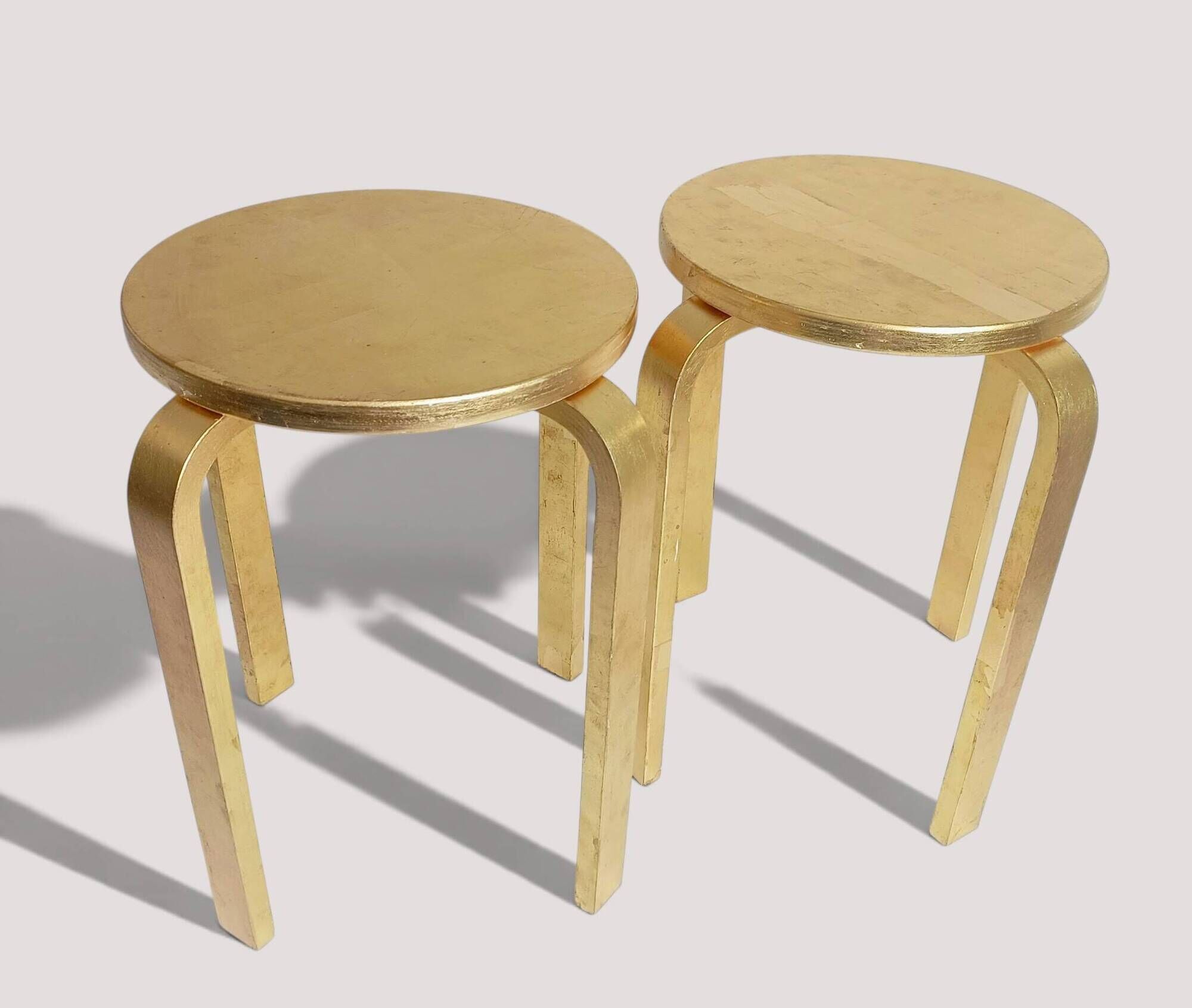 1990s IKEA Frosta Stools in the Style of Alvar Aalto, Gold Leaf Covered