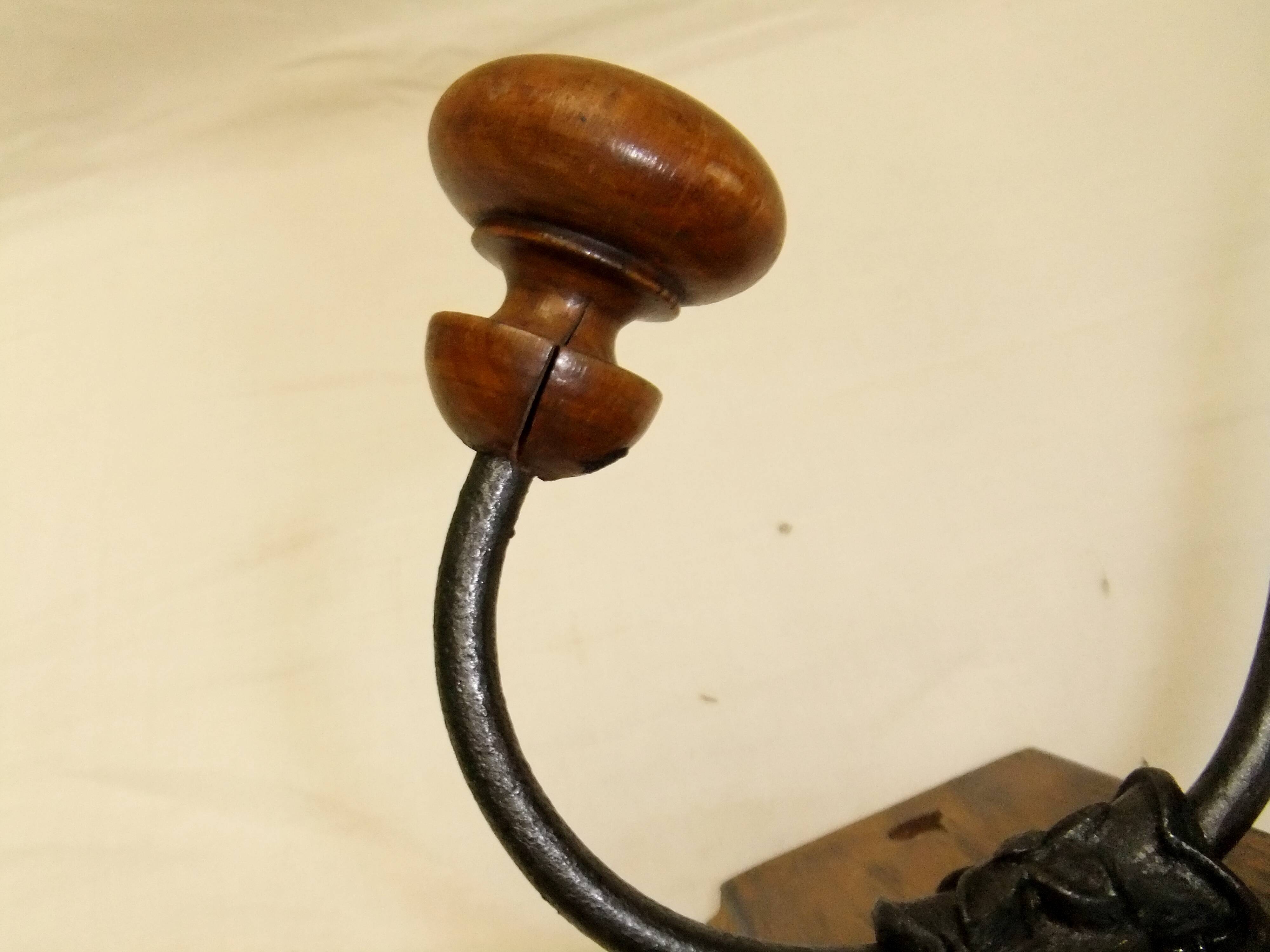 Wall coat rack hook wrought iron wood
