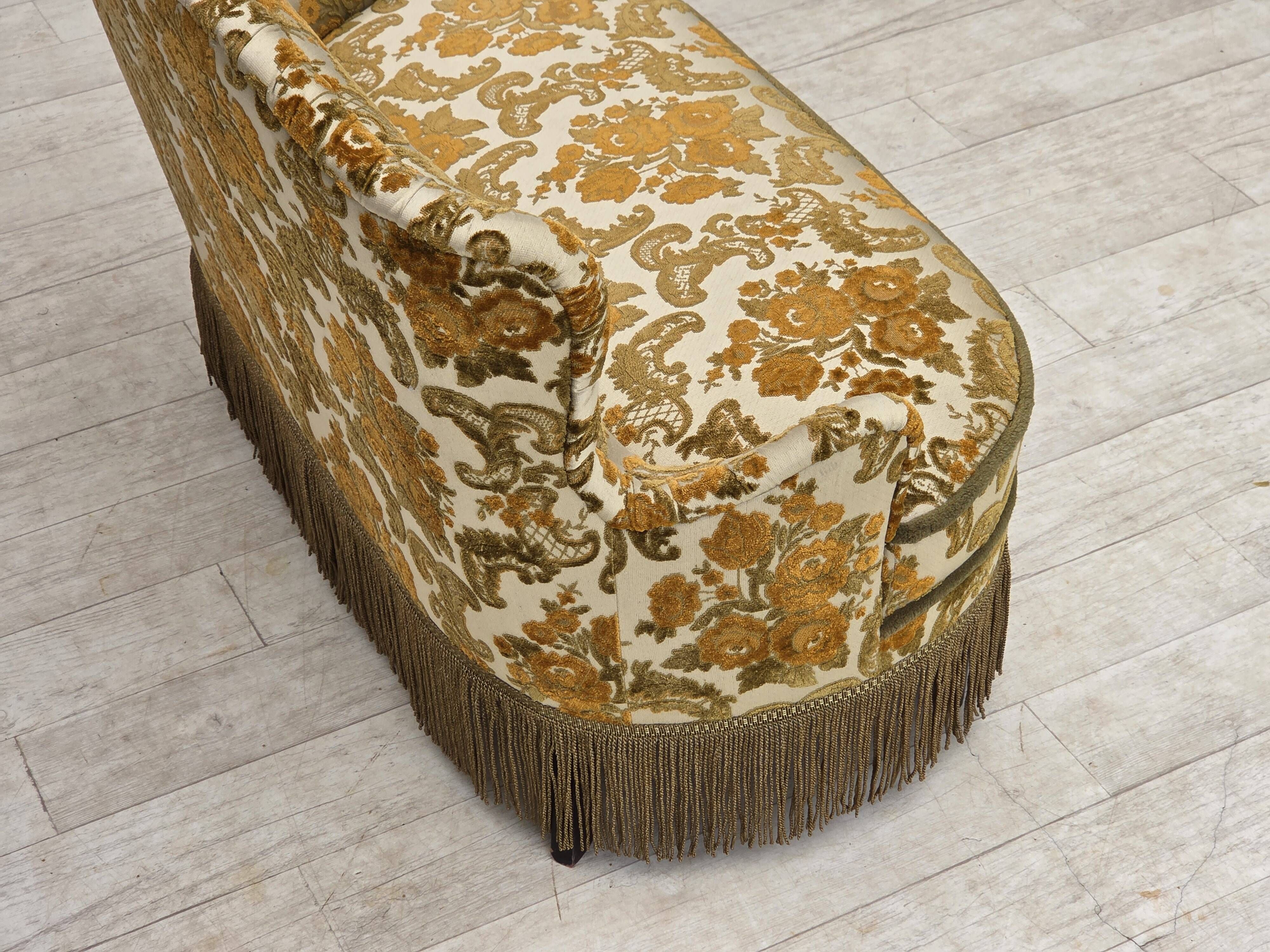 1970s, small 2-seater Danish sofa, brown/beige furniture fabric.