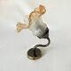 Vintage brass swan neck wall light with opaline tulip flower