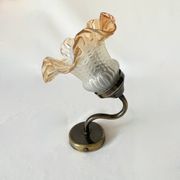 Vintage brass swan neck wall light with opaline tulip flower