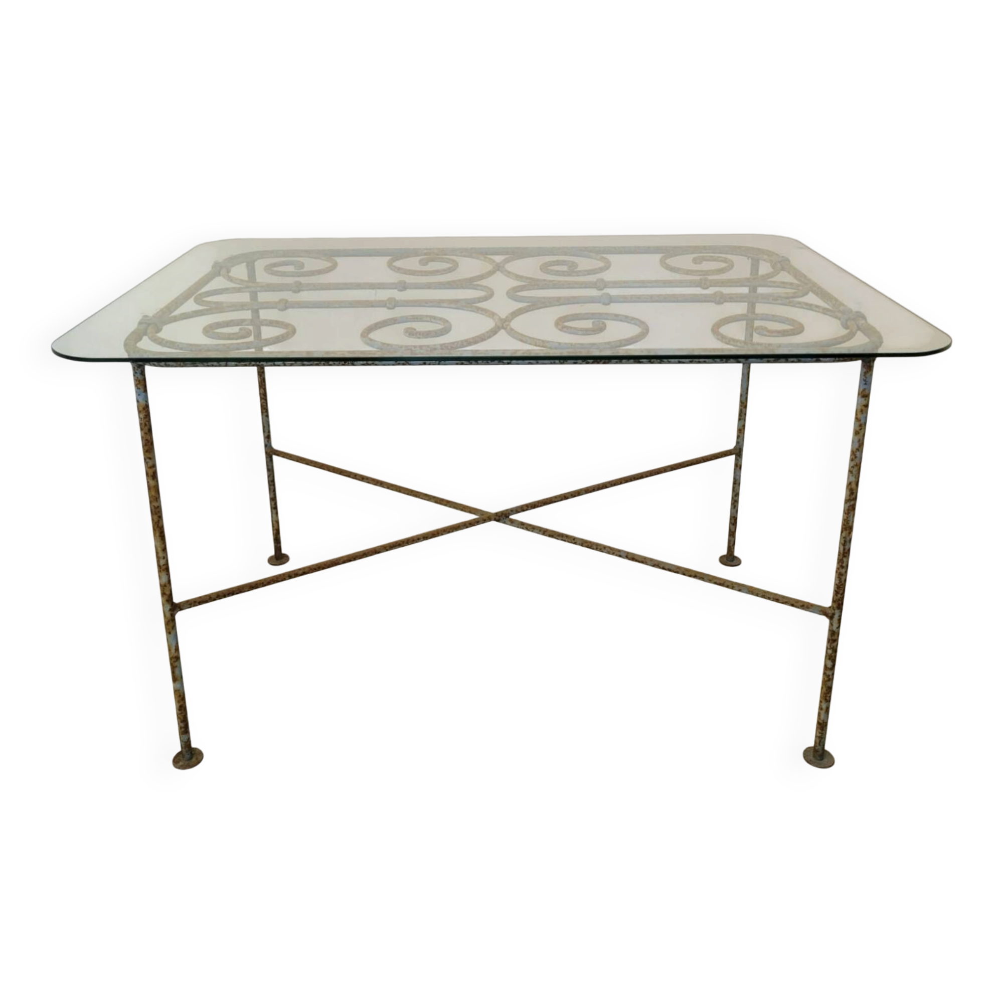 Wrought iron and glass coffee table