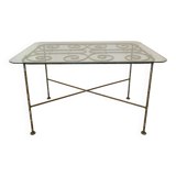 Wrought iron and glass coffee table