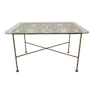 Wrought iron and glass coffee table