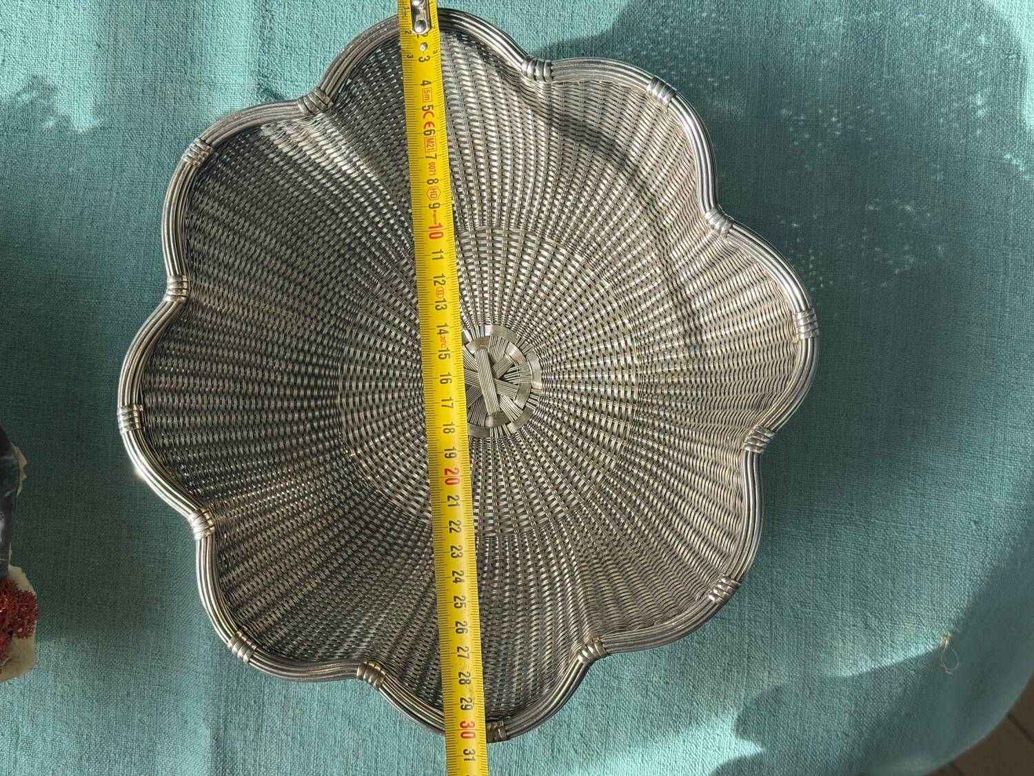 Vintage wicker basket in silver metal
