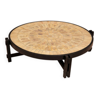 Roger Capron: large "herbarium" coffee table, signed.