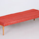 Red Midcentury Modern Oak Sofa, 1950s, Original well preserved upholstery