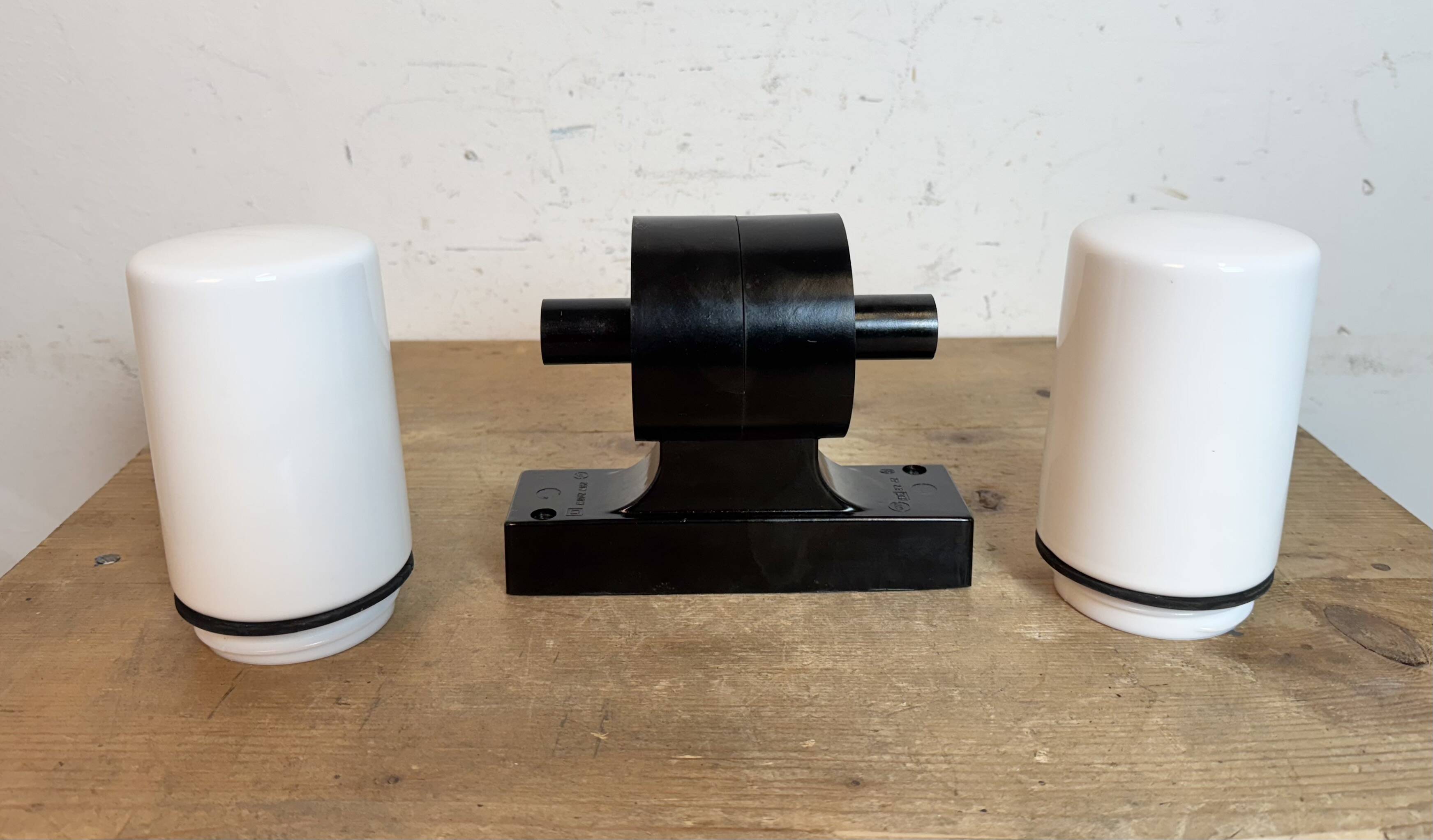 Industrial Brown Bakelite Wall Light with Milk Glass, 1960s