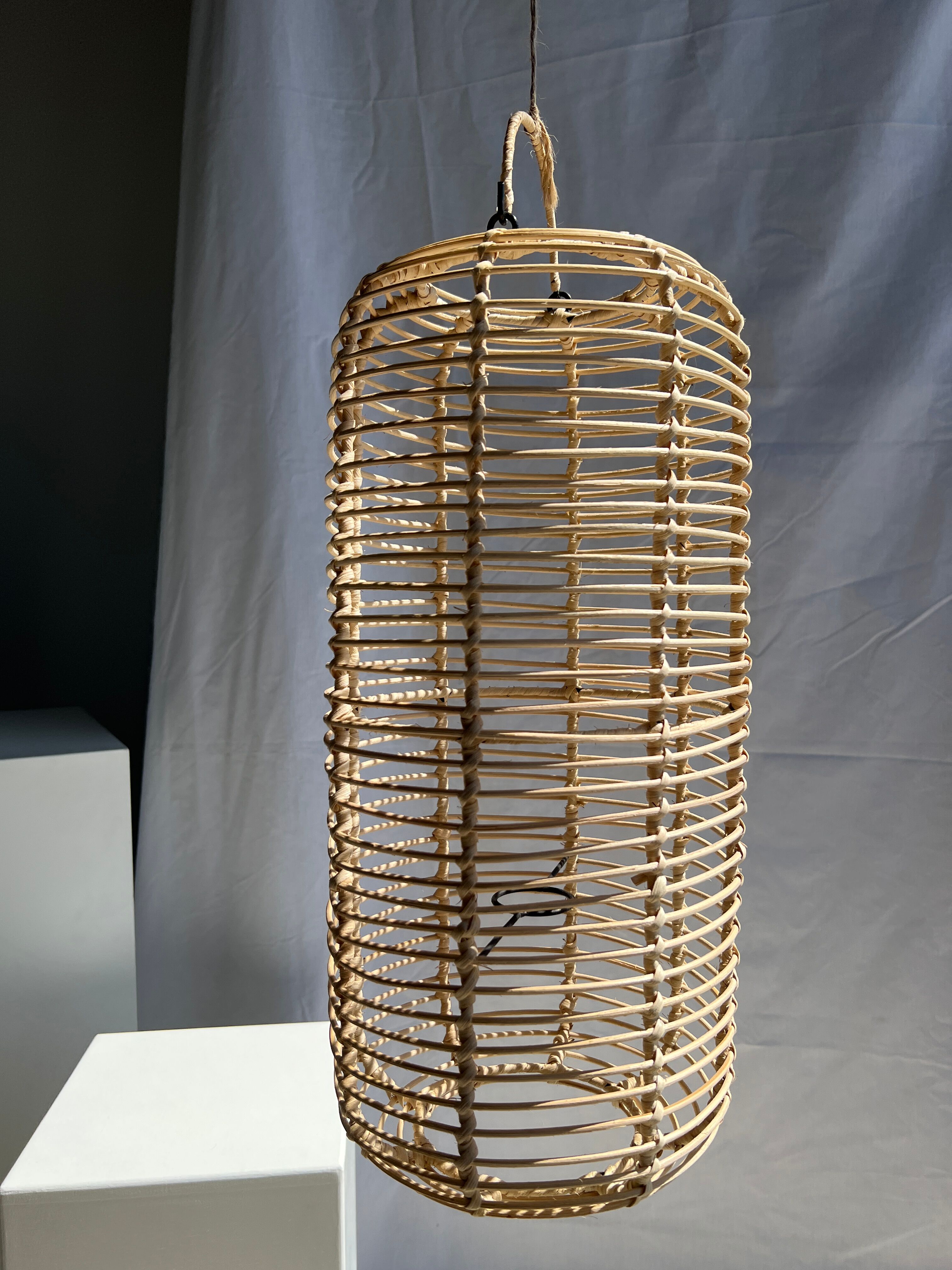 Large lantern-shaped rattan pendant lamp H50 D24